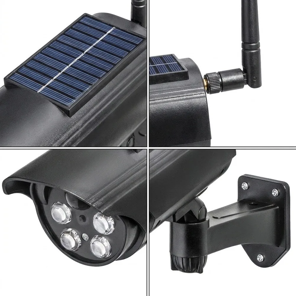 Solar Powered Simulation Camera Waterproof Induction Rotating Fake Monitor For Home Security Surveillance System