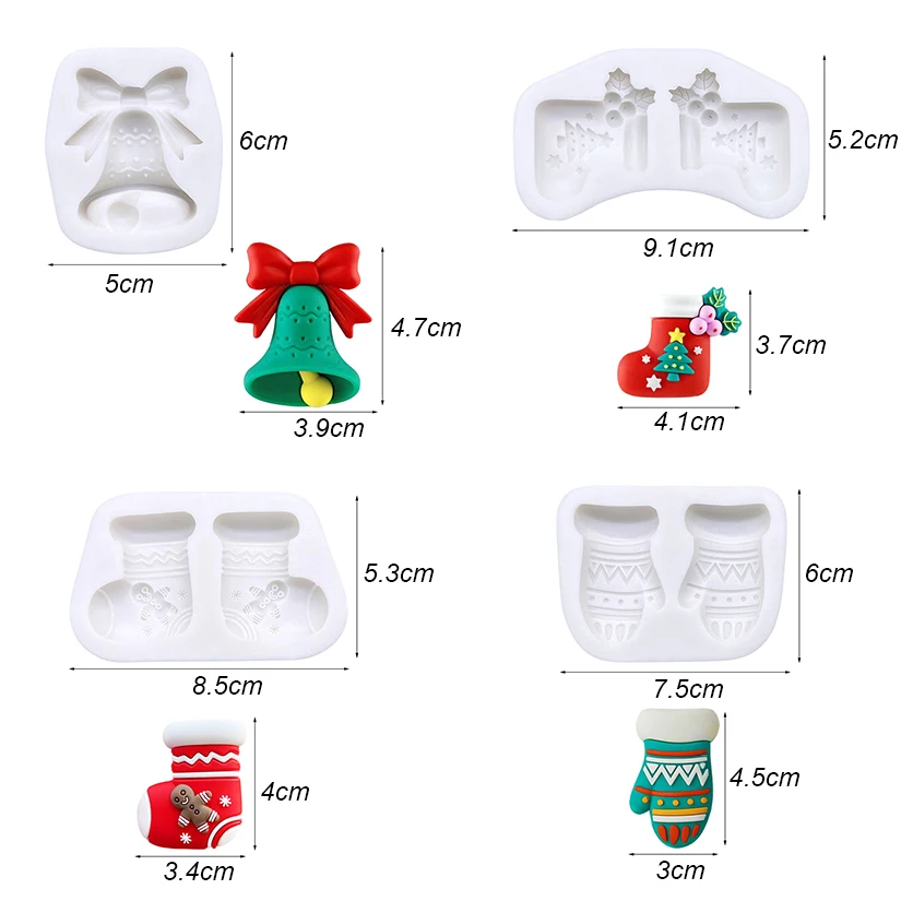 Jingle Bell Christmas Stocking Gingerbread Man Glove Silicone Sugarcraft Mold Cupcake Baking Fondant Cake Decorating Tools