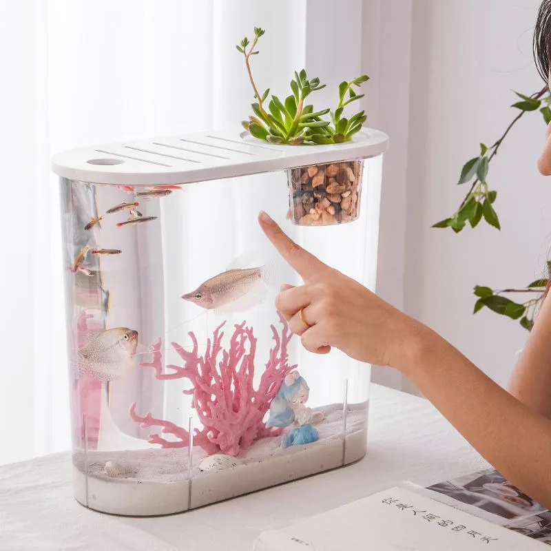 

Transparent Plastic Fish Tank Home Living Room Goldfish Tank Small Imitation Glass Aquascape Ecological Tank Aquarium Supplies