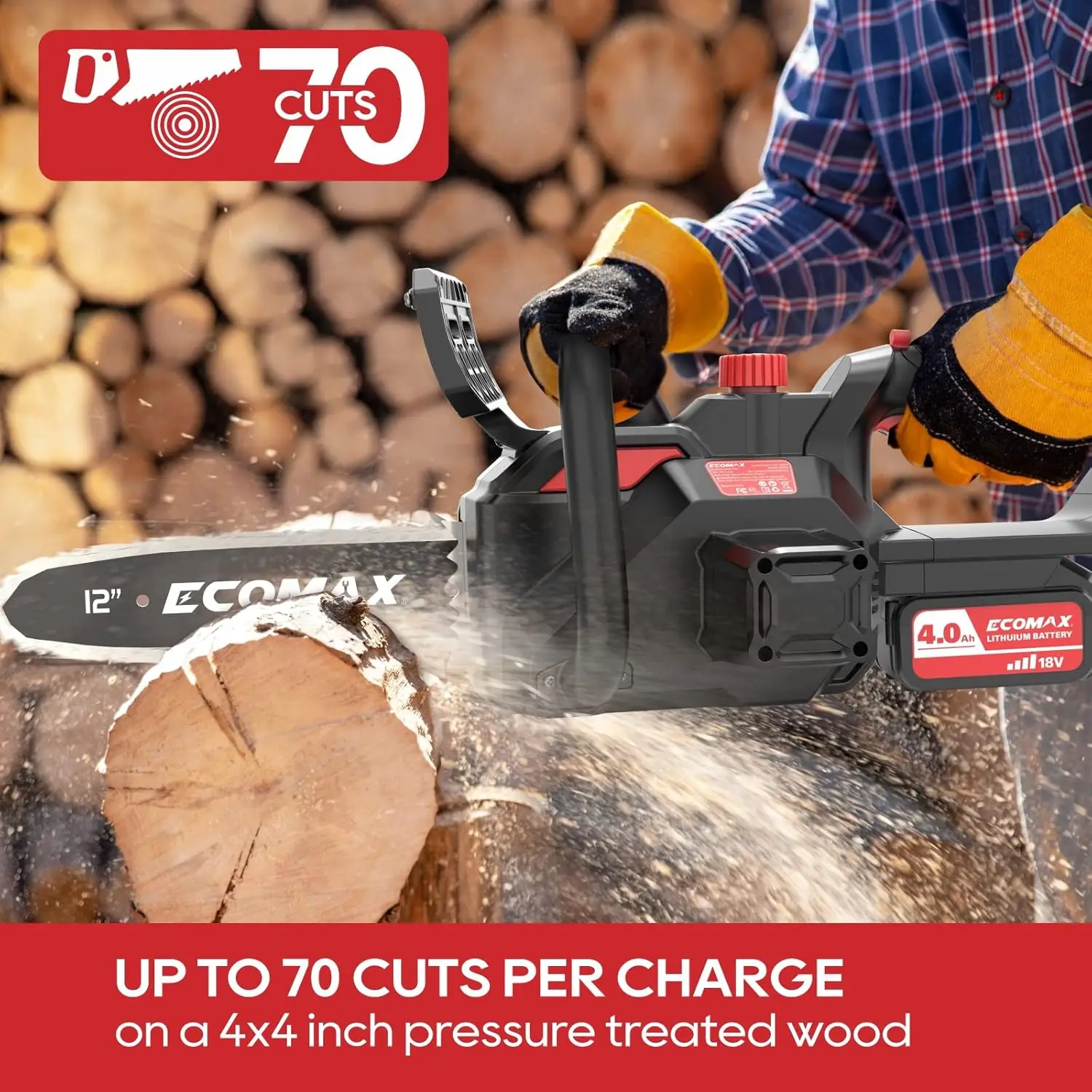 Cordless Chainsaw 12-Inch, 18V Electric Chainsaw With 4Ah Battery And Fast Charger, Powerful Chain Saws With Double Safety