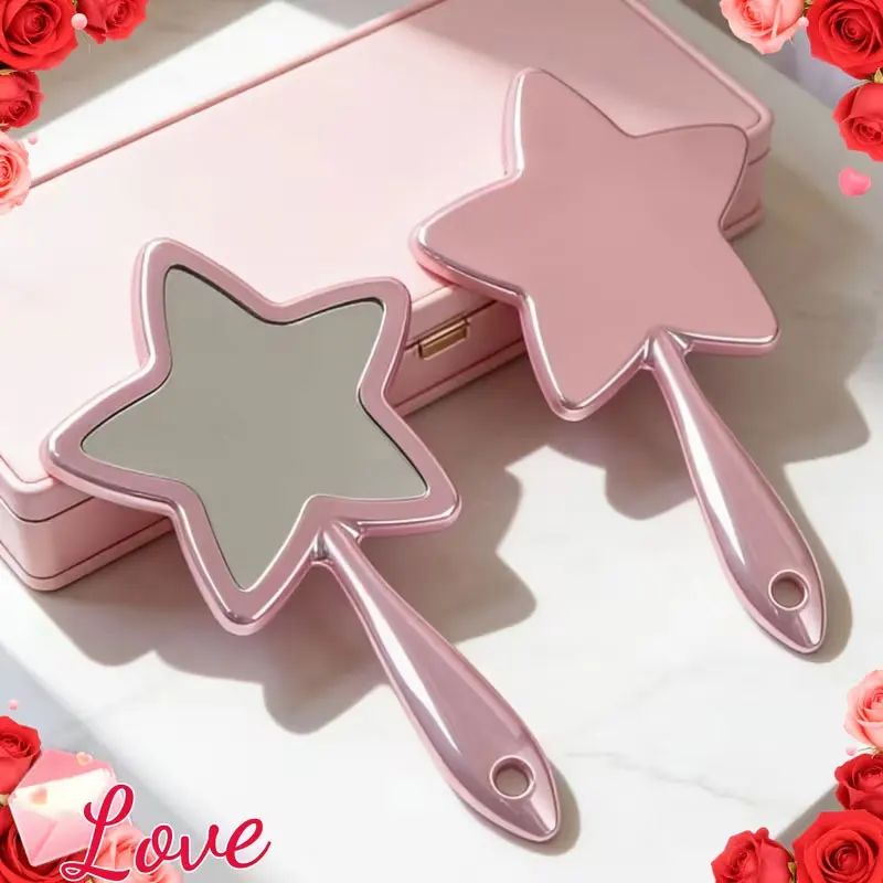 Electroplated Star Hand Mirror, Silver and Pink, Mirror-Like Shiny Finish, Portable Compact Mirror, Multifunctional Home Decor, Christmas/Wedding Season/Valentine's Day Gift, Dreamy Christmas Gift