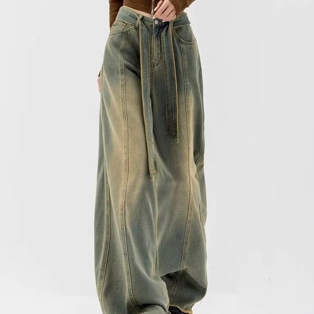 

Модные повседневные джинсы с высокой талией, повседневная уличная одежда, потертые брюки, брюки с высокой талией, четыре сезона, слегка эластичная одежда