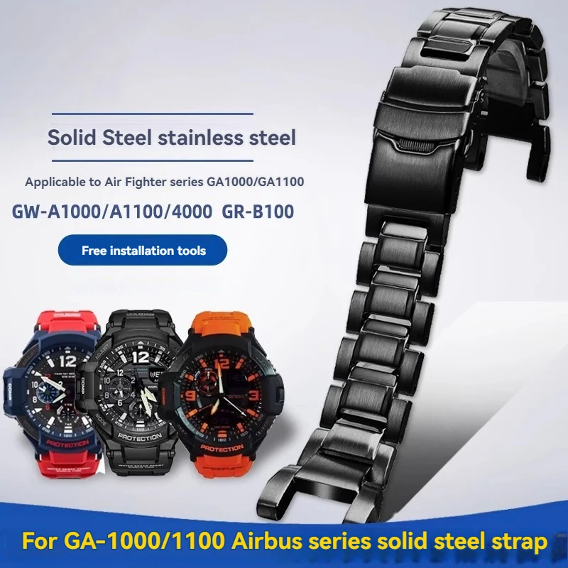 

High Quality Metal Watch Chain for Casio GA-1000 GA-1100 GW-A1000 GW-A1100/4000 Solid Stainless Steel Strap Bracelet with Tools