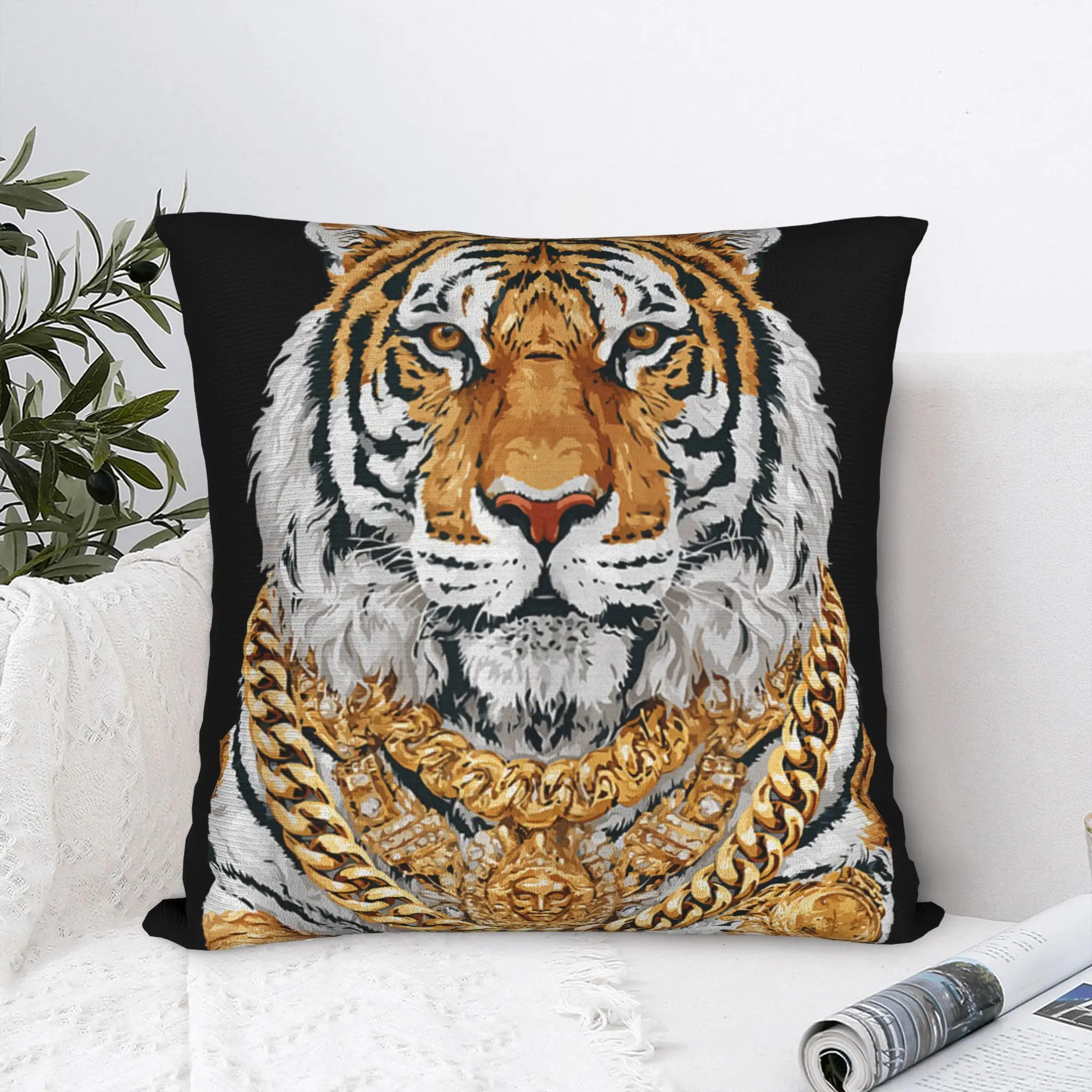 Pillow Case Glam Tiger Portrait Glamorous Feline Animal Soft  Pillow Cover For Living Room Bed Chair Fashion Pillowcases