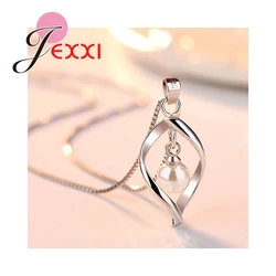 New Fashion Box Chain Pendant Necklace With Pearls Charming 925 Sterling Silver Women Wedding Choker Jewelry