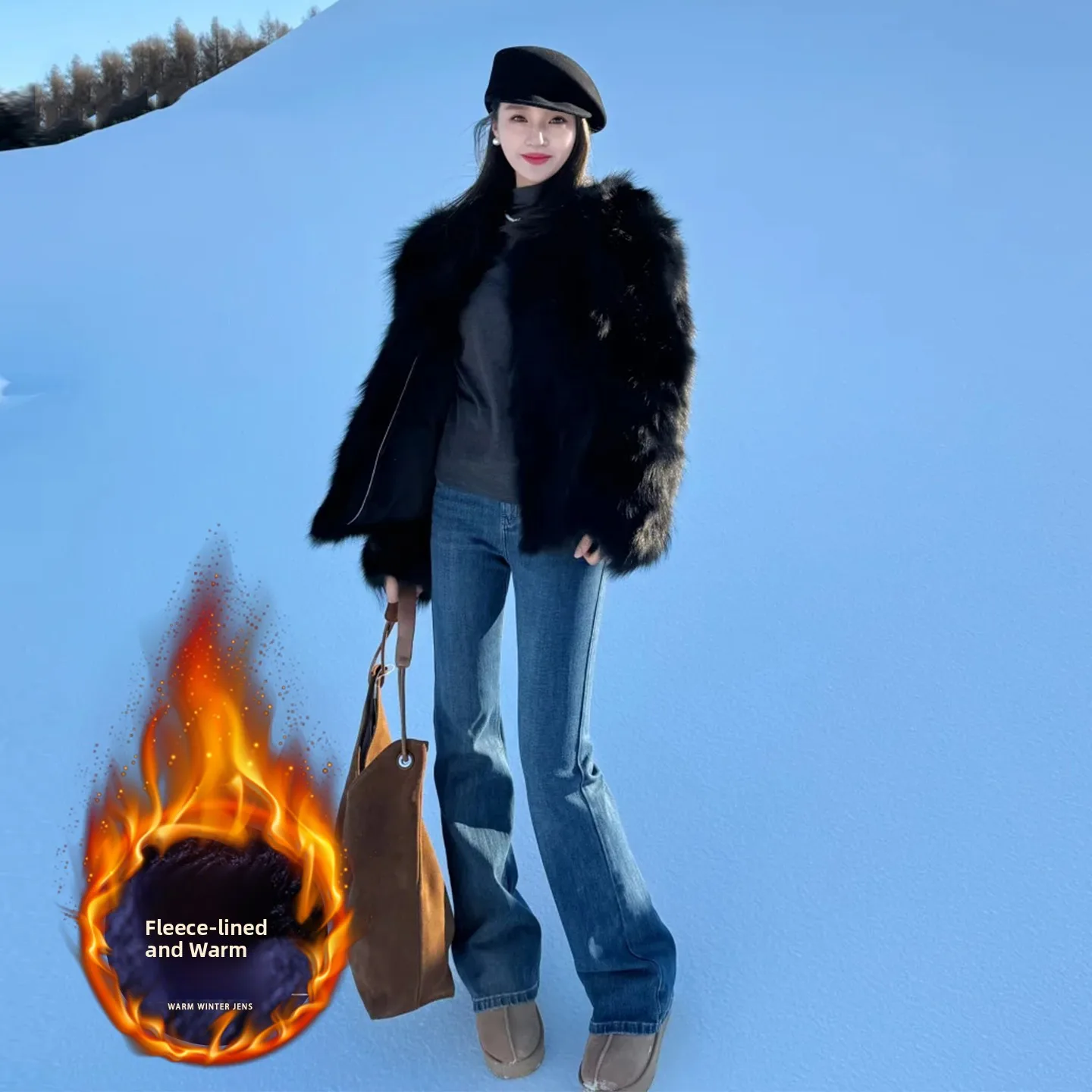 

Женские джинсы с высокой талией, на флисовой подкладке, расклешенные, осенне-зимние, теплые, облегающие, винтажные, длинные, буткат, из хлопкового эластичного денима