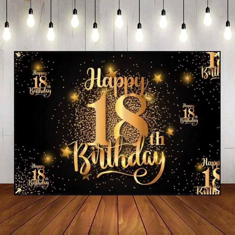 Banner Photography Backdrop Background Decoration Party Wall Custom Golden Happy 18th Birthday The Breath of Youth Photo Balloon