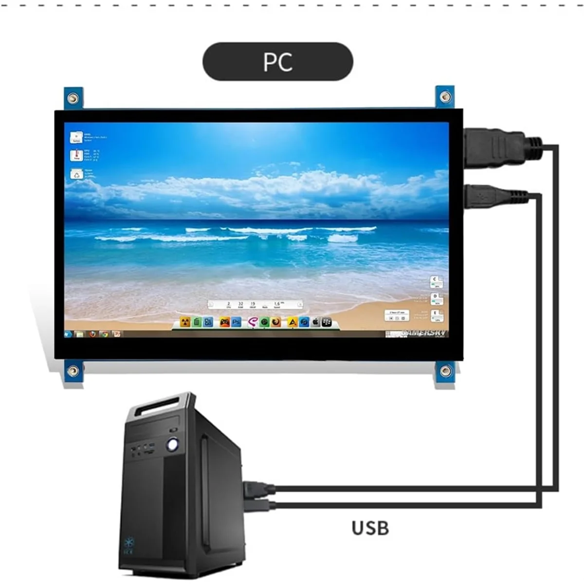 

2025+7 Inch Display Monitor 1024x600 IPS Screen with Capacitive Touch HD Monitor for , PC, Laptop, DIY Projects