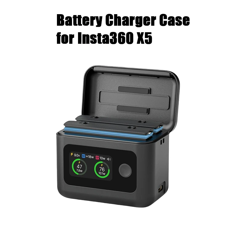 

For Insta 360 X5 Portable Fast Charging Box, Dual-slot Two Bay Display Charging Battery Charger Storage Case Accessories