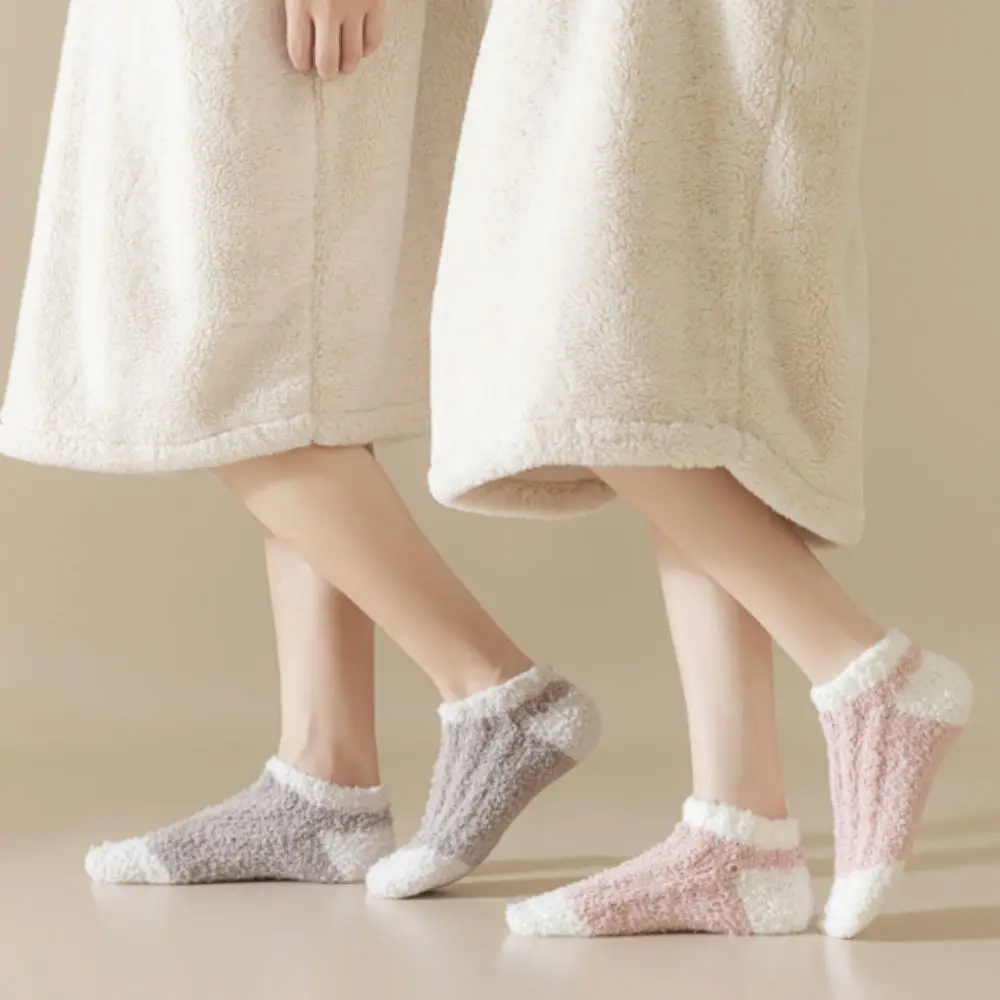 

3Pairs Thickened Coral Fleece Socks Patchwork Winter Floor Plush Socks Sleeping Hosiery Warm Boat Socks Women For Female Men