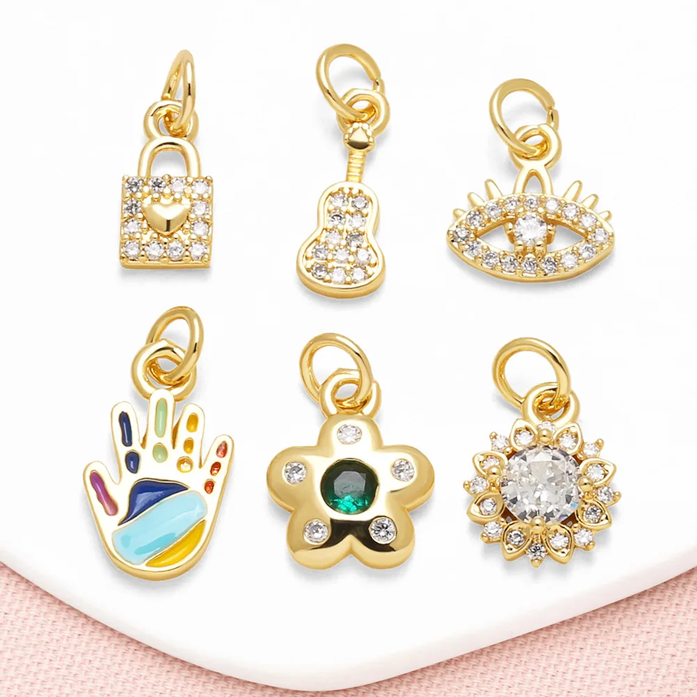 OCESRIO White Crystal Small Lock Guitar Charms for Bracelet Copper Evil Eye Keychain Purse Charm Jewelry Making Supplies chma507