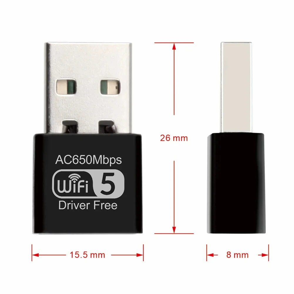 650Mbps USB Wifi Adapter Dual Band 2.4G/5.8Ghz Network Card USB Ethernet WIFI Lan Adapter Dongle Wireless Wi-Fi Receiver for PC