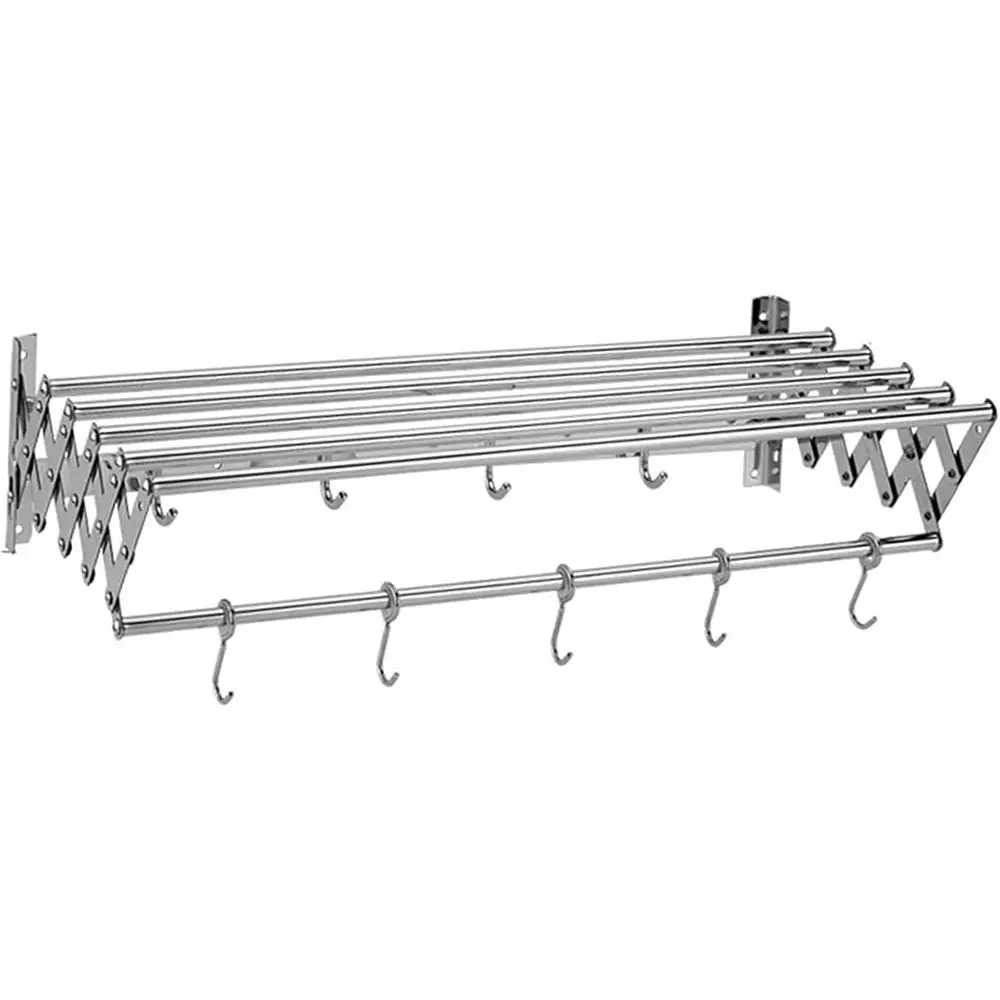 

Выдвижная настенная сушилка для белья из нержавеющей стали - компактная, раскладная, 5 крючков, 60 см