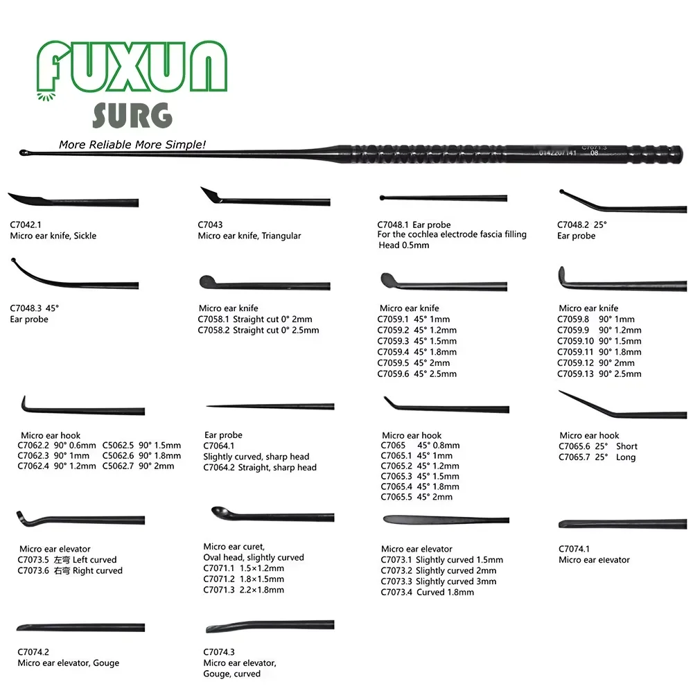 ENT Otology Operating Otoscopy  Instruments Micro Ear Periosteum Hook Elevator Curette Knife Probe with PVD Black Gold Coating