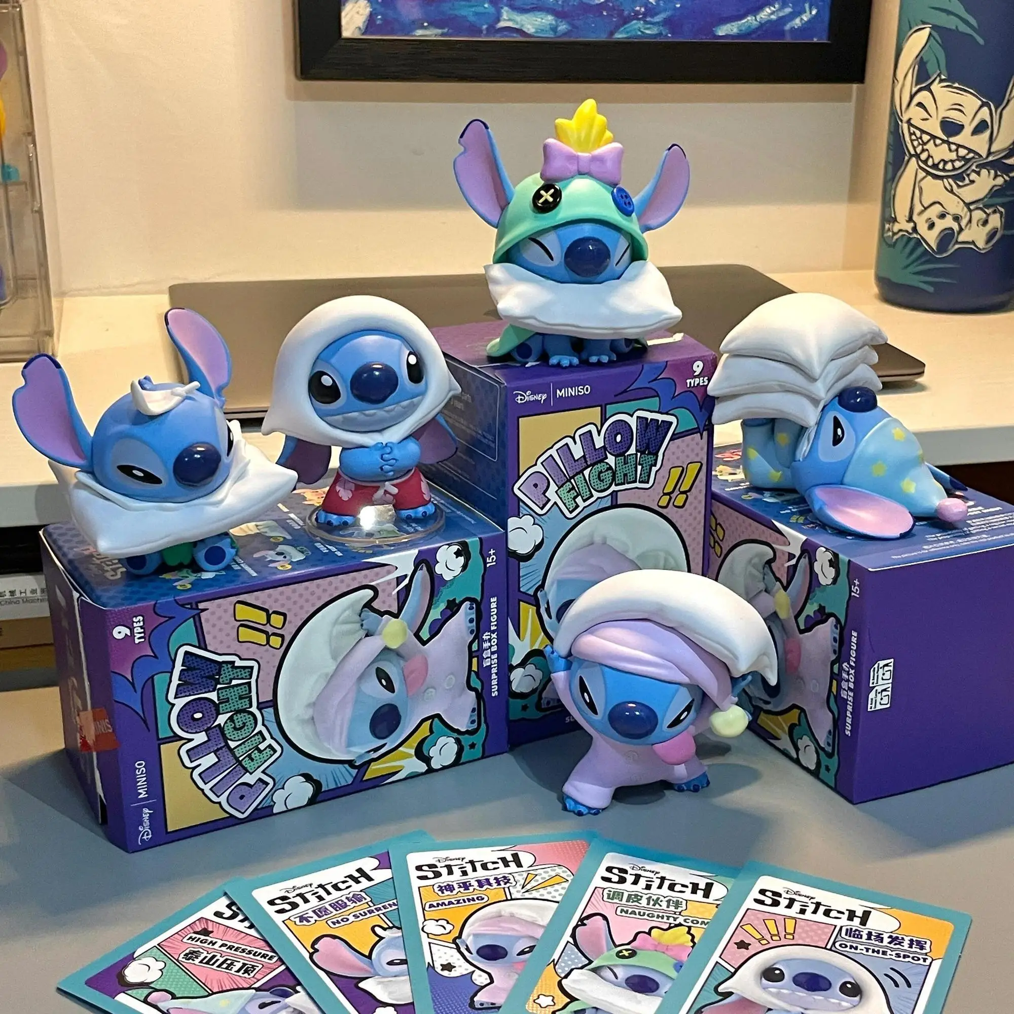 Echte MINISO Disney Stitch Blind Box Kissen Kampf süße trendige Puppe handgemachte Ornament Sammlung Hobby Modell Spielzeug Geschenk