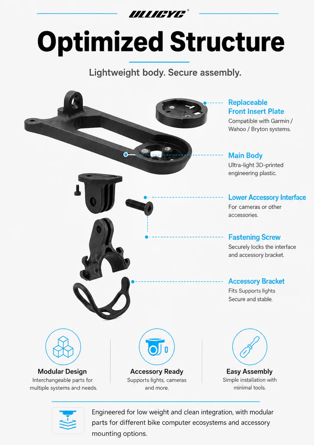 ULLICYC Für T3/T4 FARSPORTS F1x F1s RPANTAHI Integrierte Lenkerhalterung aus Kunststoff für Aero-Computer, kompatibel mit Garmin, Bryton, Wahoo, GoPro – Detail 3