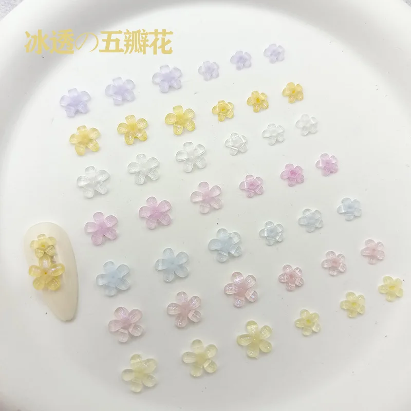 100PCS 3D Resin Five-petaled Flowers Nail Art Charms Supplies Nails Decoration Accessories Manicure Decor Design Material Stuff