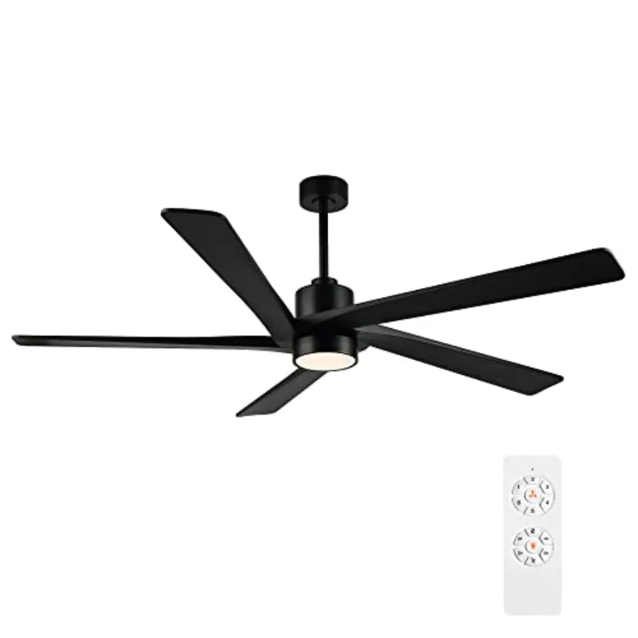 72 Inch DC Ceiling Fan with Lights for Living Room, Matte Black Carved Wood Blades, 6-Speed Noiseless Motor, ETL Listed Modern