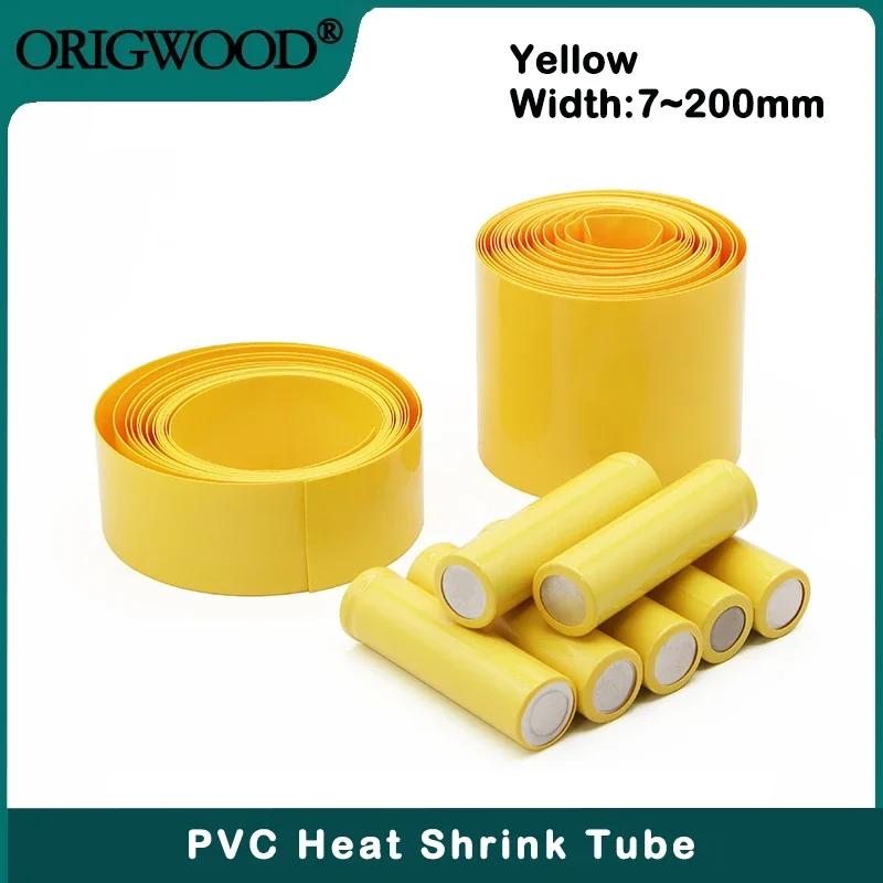 Paquete de Tubo termorretráctil de PVC para batería Lipo, 7mm ~ 200mm, amarillo, 18650, 1M ~ 20M, envoltura de película aislada, funda de Cable de protección de caja de litio