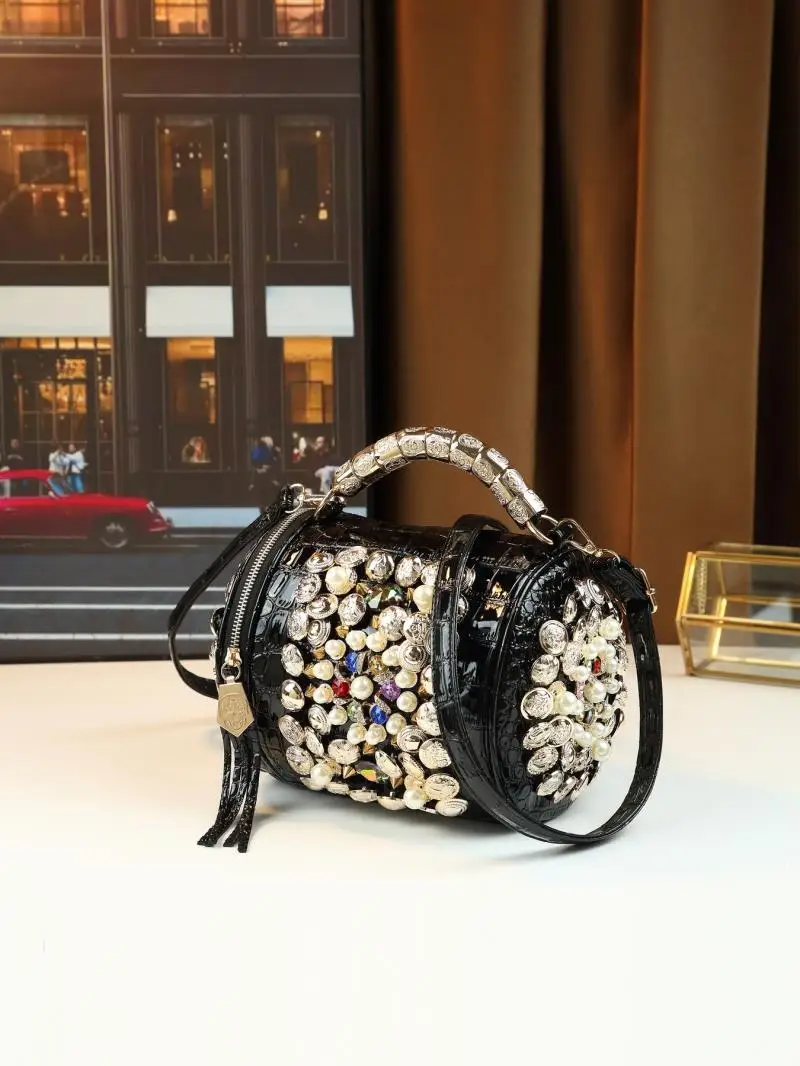 Neue Modische Persönliche Damenhandtasche Kleine Bucket Bag Handbestickte Nieten-Schulter-Umhängetasche für Frauen – Detail 8