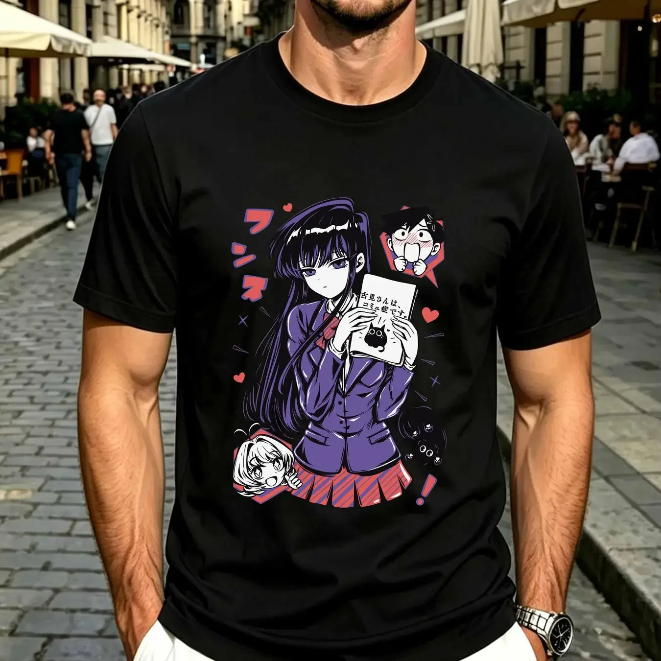 washed T Shirt Komi san Can't Communicate hitohito omoharu ren anime manga all size vintage Washed Unisex Casual streetwear