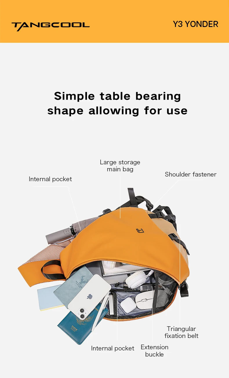 TANGCOOL Umhängetasche für Herren, wasserabweisender Umhängetaschen-Rucksack, große Kapazität, diebstahlsichere Brusttasche für Reisen, Wandern, täglichen Gebrauch – Detail 2