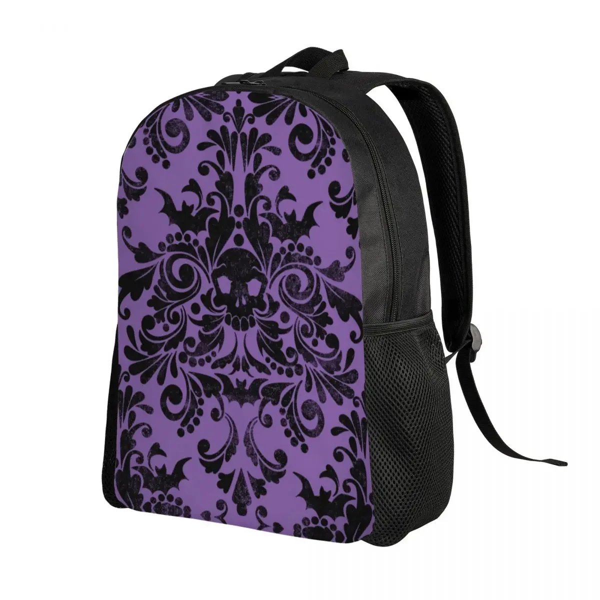 Skull Damask Pattern Travel Backpack Women Men School Laptop Bookbag Halloween Witch Goth Occult College Student Daypack Bags