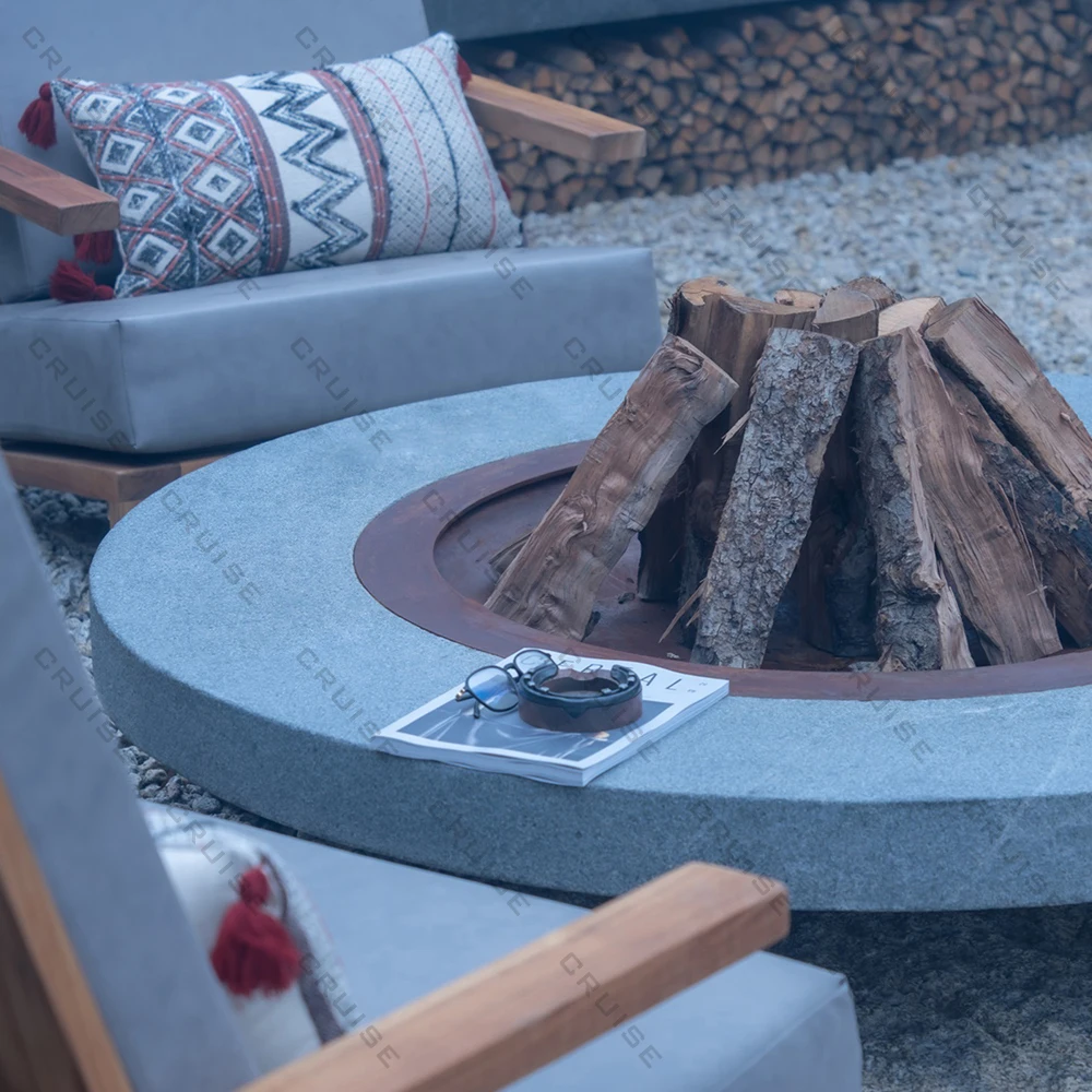 

CRUISE Firepit Table Sofa Outdoor Freestanding Round Furniture 1200mm Wood/Gas/Alcohol Furnace Core Fireplace Garden BBQ Firepit