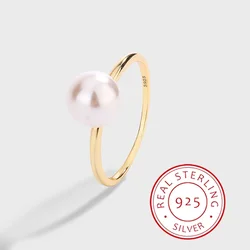 Classic Simple Authentic S925 Silver 14K Gold Small Bulb Pearl Ring Fashionable and Versatile