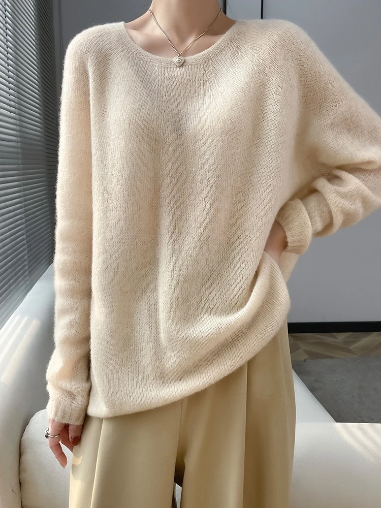 

O-neck Cashmere Sweater Women Solid Color Tops Fashion Casual Knitted Female Pullover Loose Long Sleeve Clothing New Knitwears