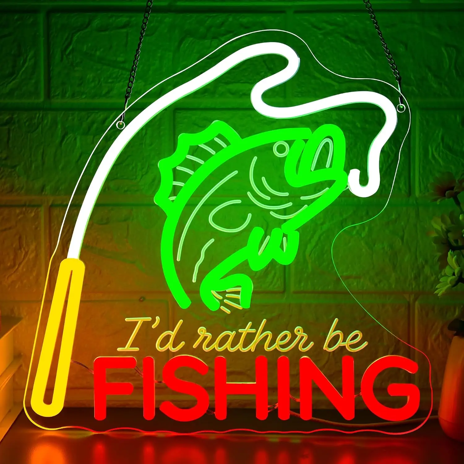 I'd Rather Be Fishing Neon Sign USB LED Neon Light for Man Cave Garage Game Room Bedroom Wall Art Decoration Gift Night Light