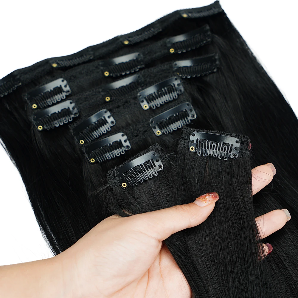 Doreen 16 ''- 22'' البرازيلي آلة ريمي كليب في شعر مستعار بشري شعر طبيعي حقيقي أسود مستقيم مشبك شعر على 120 جرام 7 قطعة