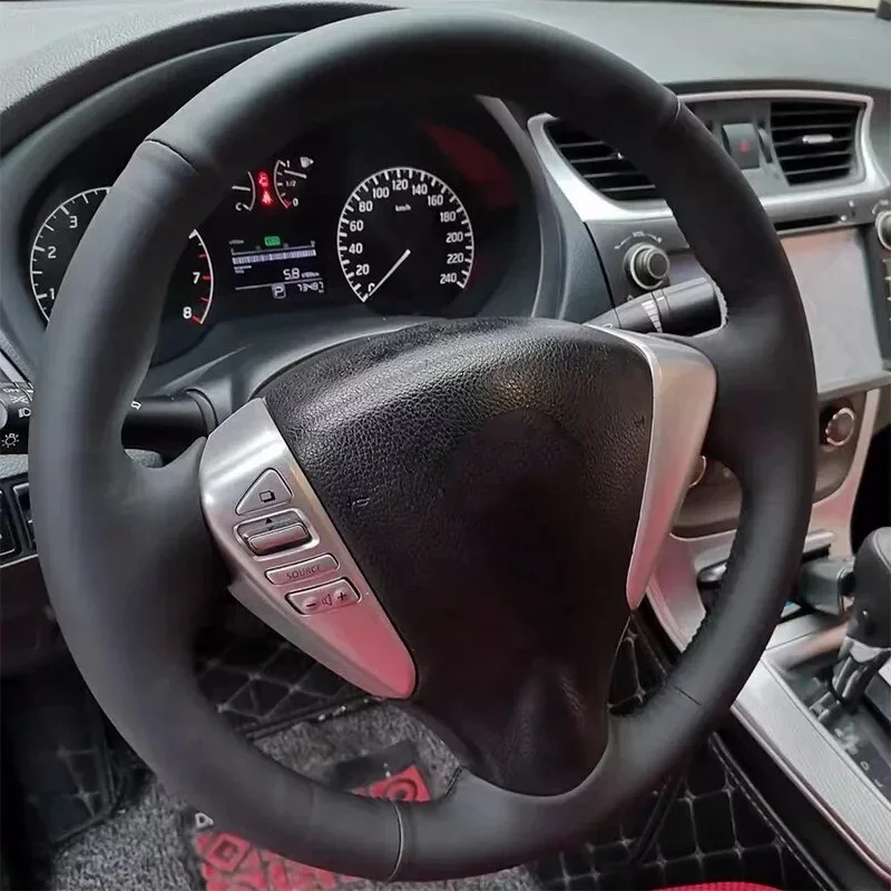 

Автомобильный плетеный чехол на руль для Nissan Versa 2019, чехол на руль, противоскользящий черный чехол из искусственной кожи, доступ к автомобилю