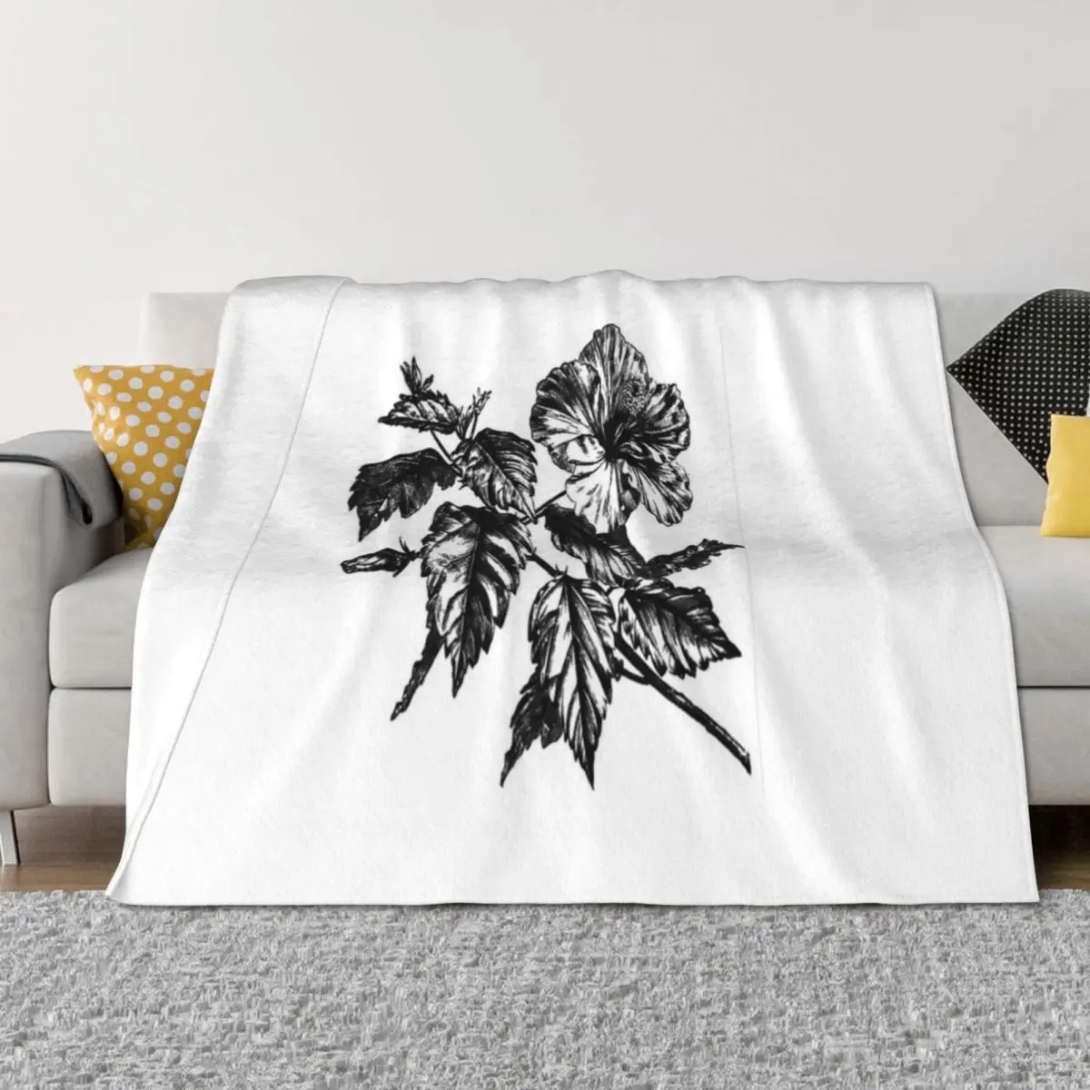

Black & White Flower Art Throw Blanket Camping Luxury Brand Hairy Soft Plaid Blankets