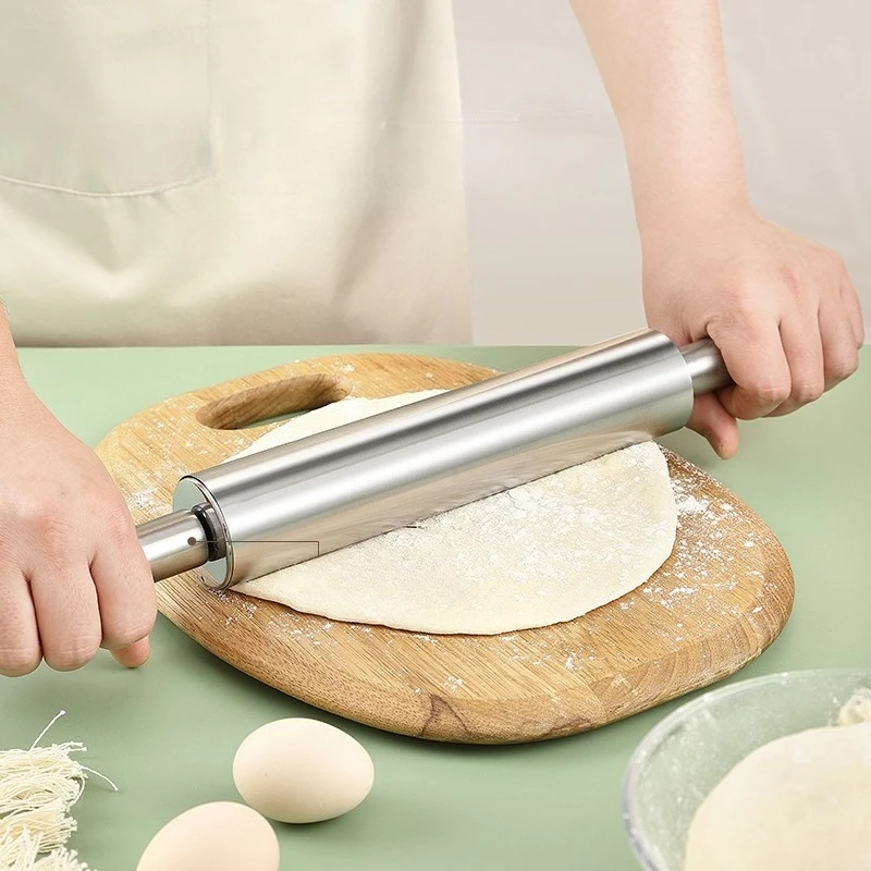 Stainless Steel Rolling Pin Household Dough Roller for Dumpling Noodle Making Kitchen Baking Seamless Roller