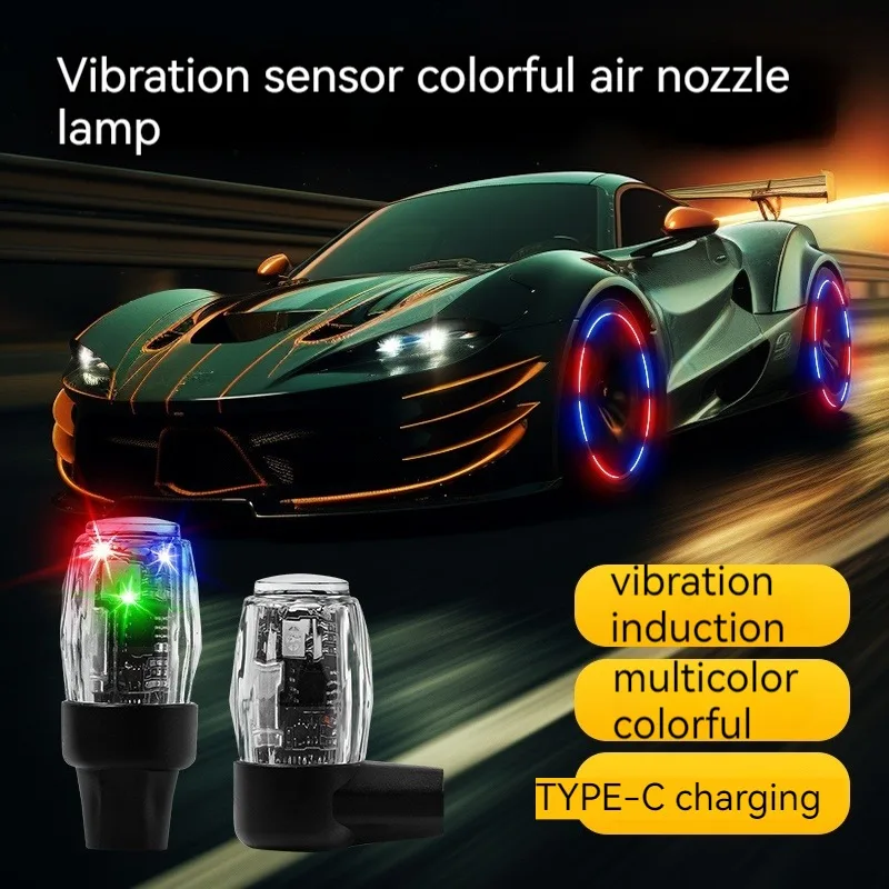 Yituancar LED Wheel Tire Vibration Sensor Colorful Air Nozzle Decoration Car Light Motorcycle Atmosphere Hub Lamp USB Charging