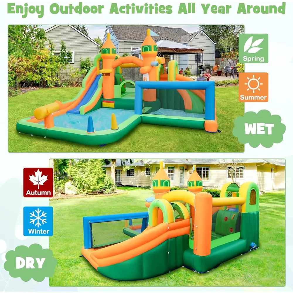 Dmuchana zjeżdżalnia wodna, 9 w 1: zjeżdżalnia wodna, dmuchany park wodny z podwójnymi zjeżdżalniami, basenem do zabawy, ścianą do wspinaczki, bramką do piłki nożnej, Wa