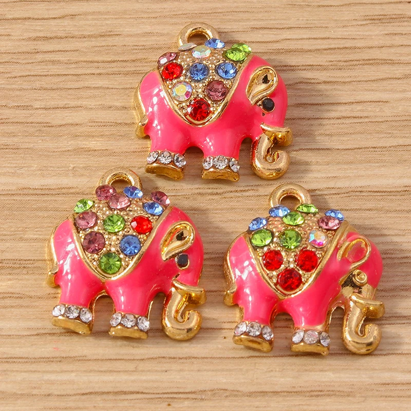 10 Stück 15x18mm Niedliche Emaille-Tieranhänger Bunte Kristall-Elefanten-Anhänger für Schmuckherstellung Ohrringe Halskette DIY Geschenke – Detail 7