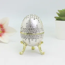 SHINNYGIFTS Easter Egg Trinket Box Enamel Jewelry Box Hand Painted Egg Metal Easter Fabergé Egg Christmas Decoration