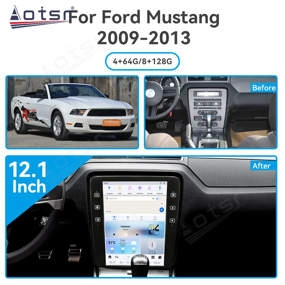 

12,1 дюймовый Android 13 Qualcomm Snapdragon для Ford Mustang 2009-2013 мультимедийный плеер автомобильное радио GPS 4G WiFi CarPlay головное устройство