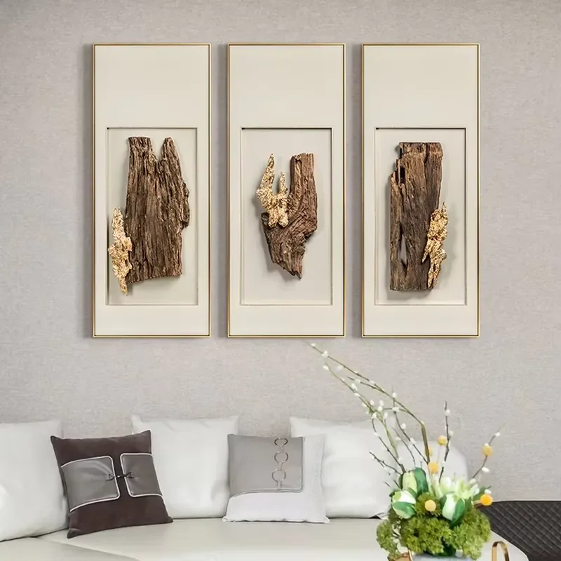 Neo-Chinese Modern Design Wood Craft Wall Decoration Brass Hanging Picture Optional Wall Artwork for Hotel Home Bathroom