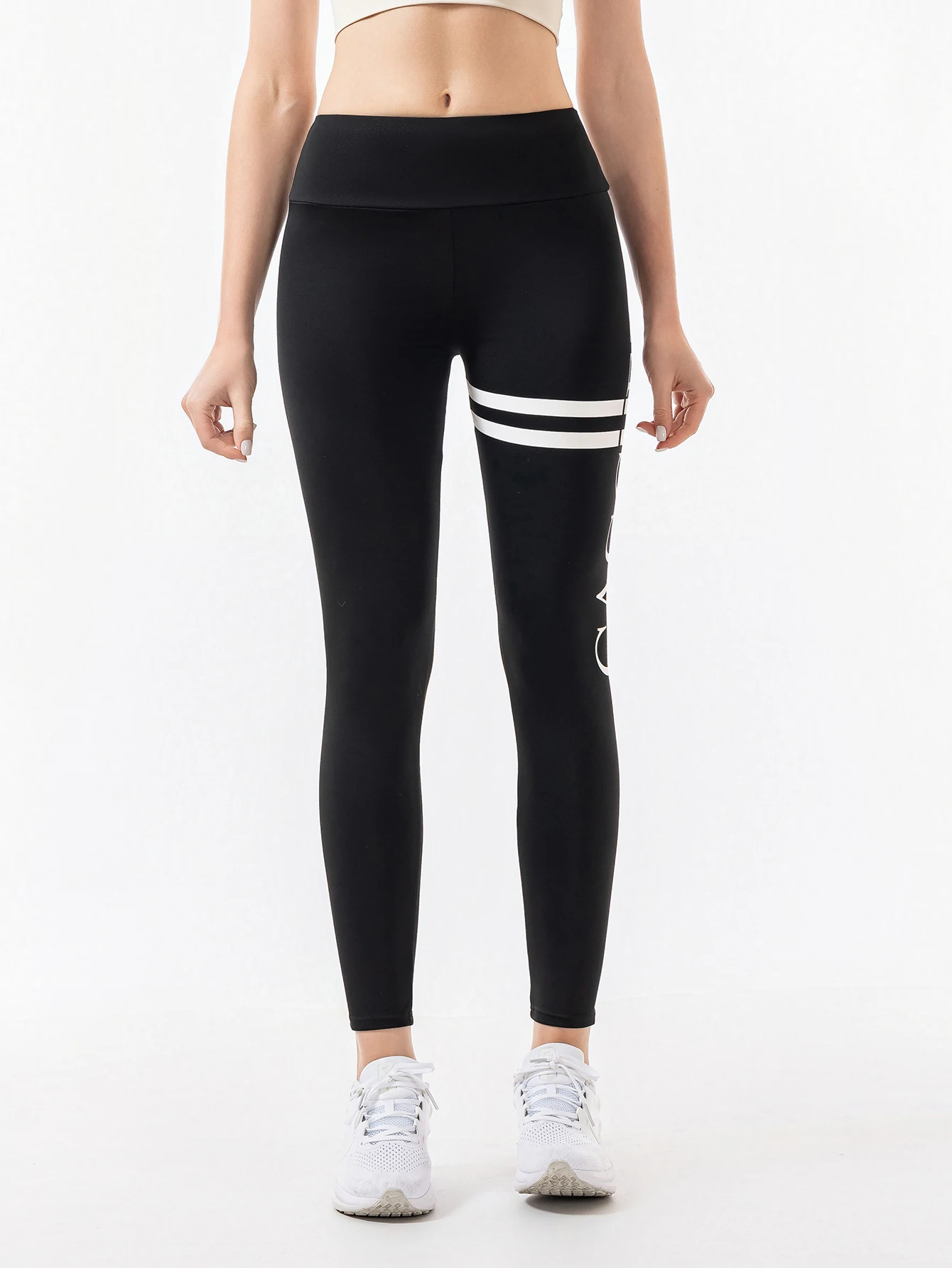 Thin black quick-drying 9-inch leggings for women to wear outside spring and summer letter-shaped sports tight stretch yoga pant