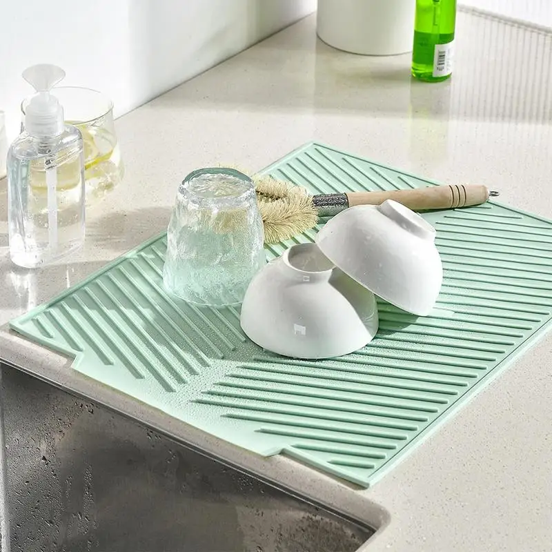 Silicone Dish Mat Kitchen Sink Drying Mat Foldable Bar Service Tools Quick Dry Dish Drying Pad Non-Slip Dish Drainer For Kitchen