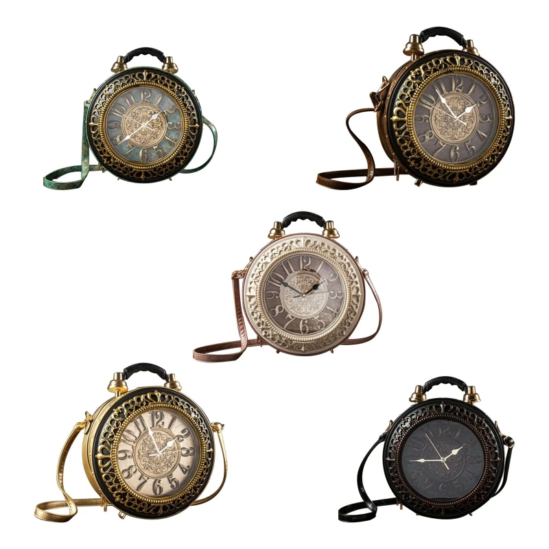 Novelty Real Working Clock Shoulder Crossbody Bags PU Leather Handbags for Women