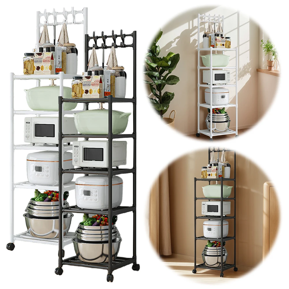 

5 Tier Shelving Unit 110LBS Heavy Duty Storage Shelf with Rolling Wheels Storage Rack for Kitchen Laundry Pantry Closet