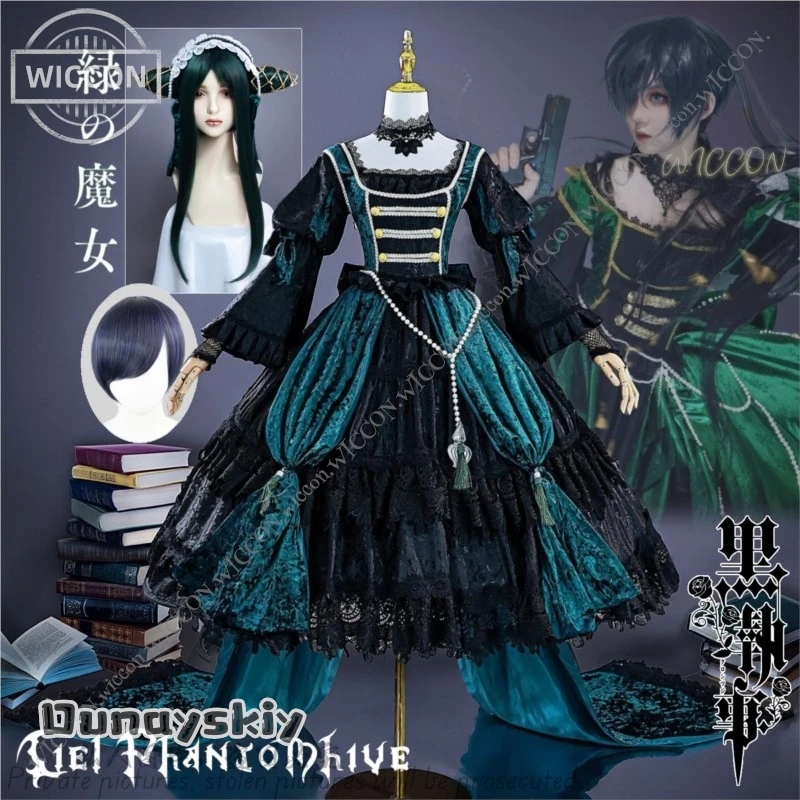 Ciel Phantomhive Anime Black Butler Sullivan Green Witch Cosplay Costume Wig Shoes Lolita Comic-Con Disguise Halloween Party