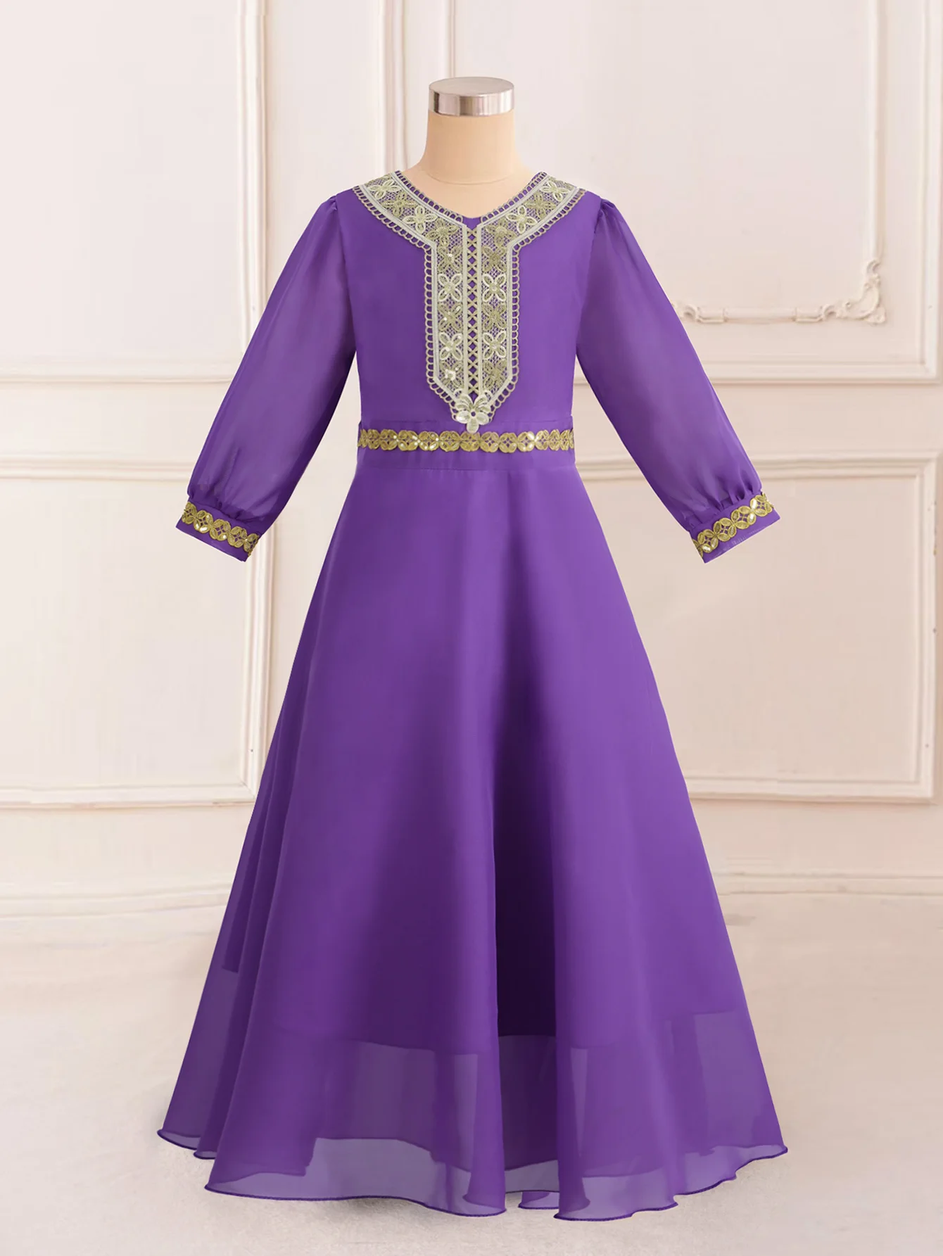 

Бальное платье с вышивкой для мусульманских девочек, темно-фиолетовые халаты для Рамадана, фестивальные представления, вечеринки, банкеты, вечерние платья для хозяев