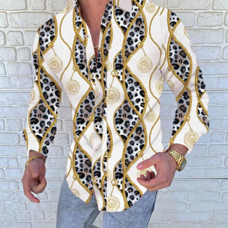 

New autumn Men's printing Hawaiian Shirt slim fit single-breasted s Male Long Sleeve Casual Holiday Party Tops