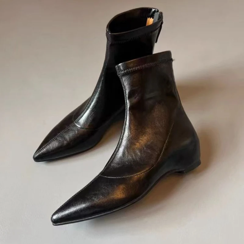 

2025 New Women Boots Pointed Toe Ankle Boots Suede Fahsion Heeled Shoes Elegant Winter Trend Party Shoes Woman Brand Botas Mujer
