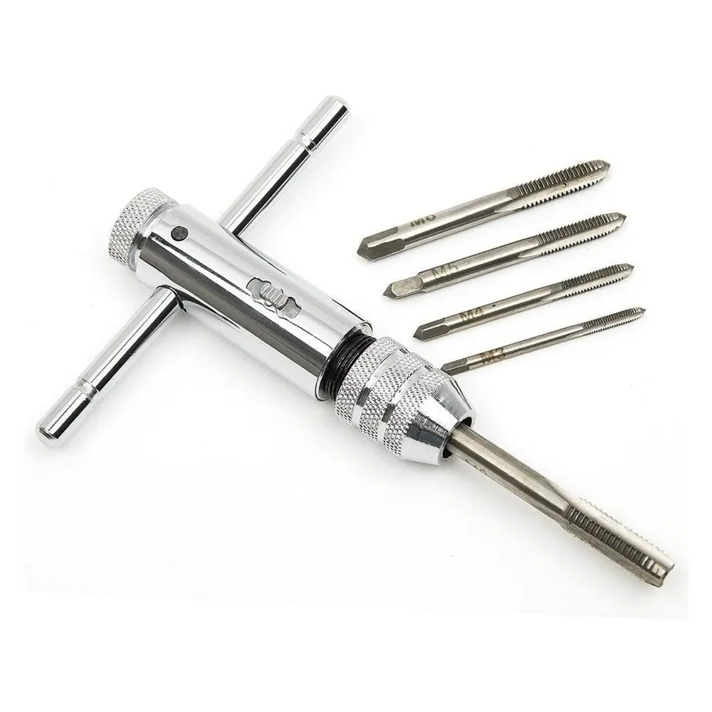 Imagem -04 - Prata T-handle Ratchet Tap Chave Titular Parafuso Máquina Rosca Metric Plug T-shaped Tap M3-m8 Mm8 mm Pcs Ajustável